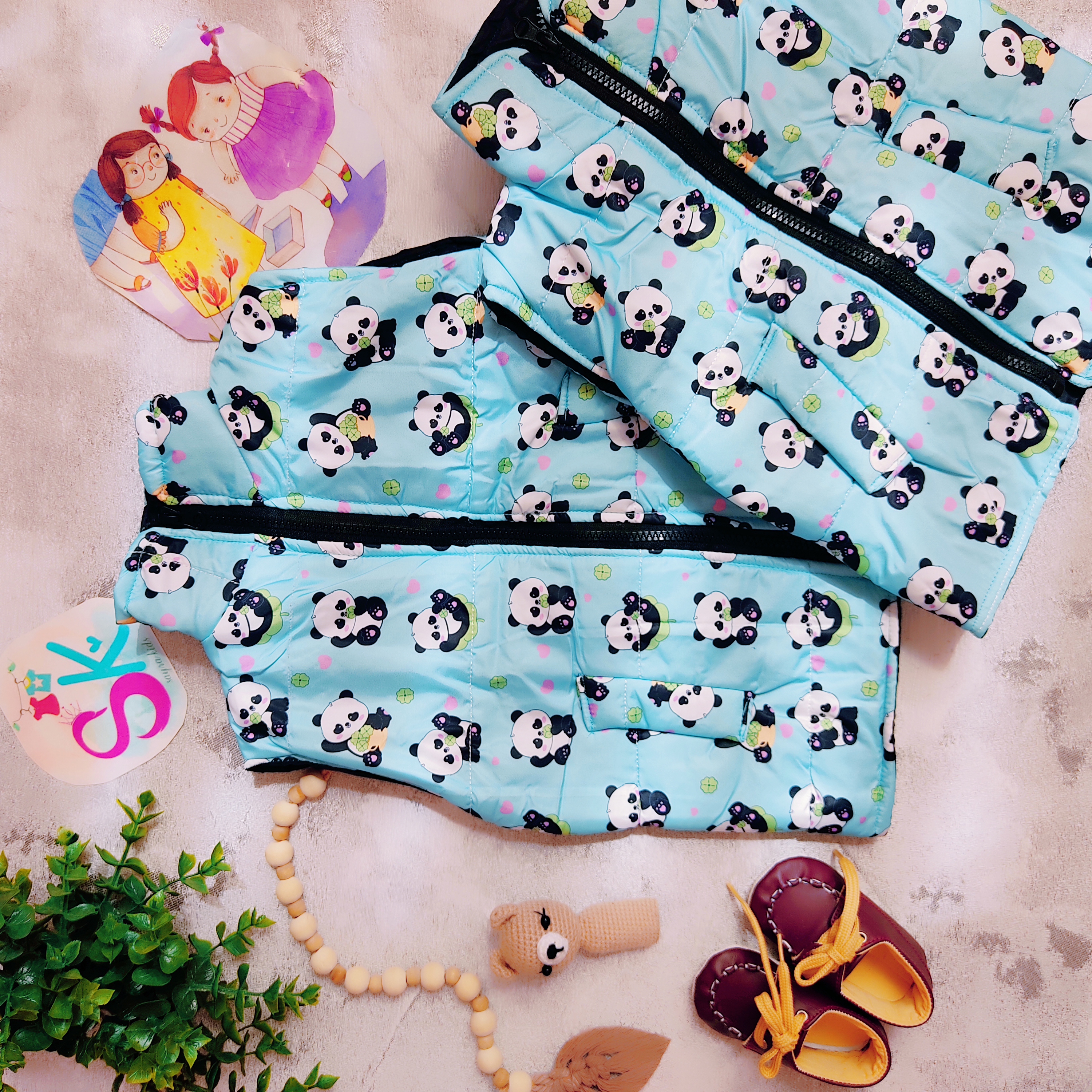 پافر بچگانه طرح پاندا آبی روشن