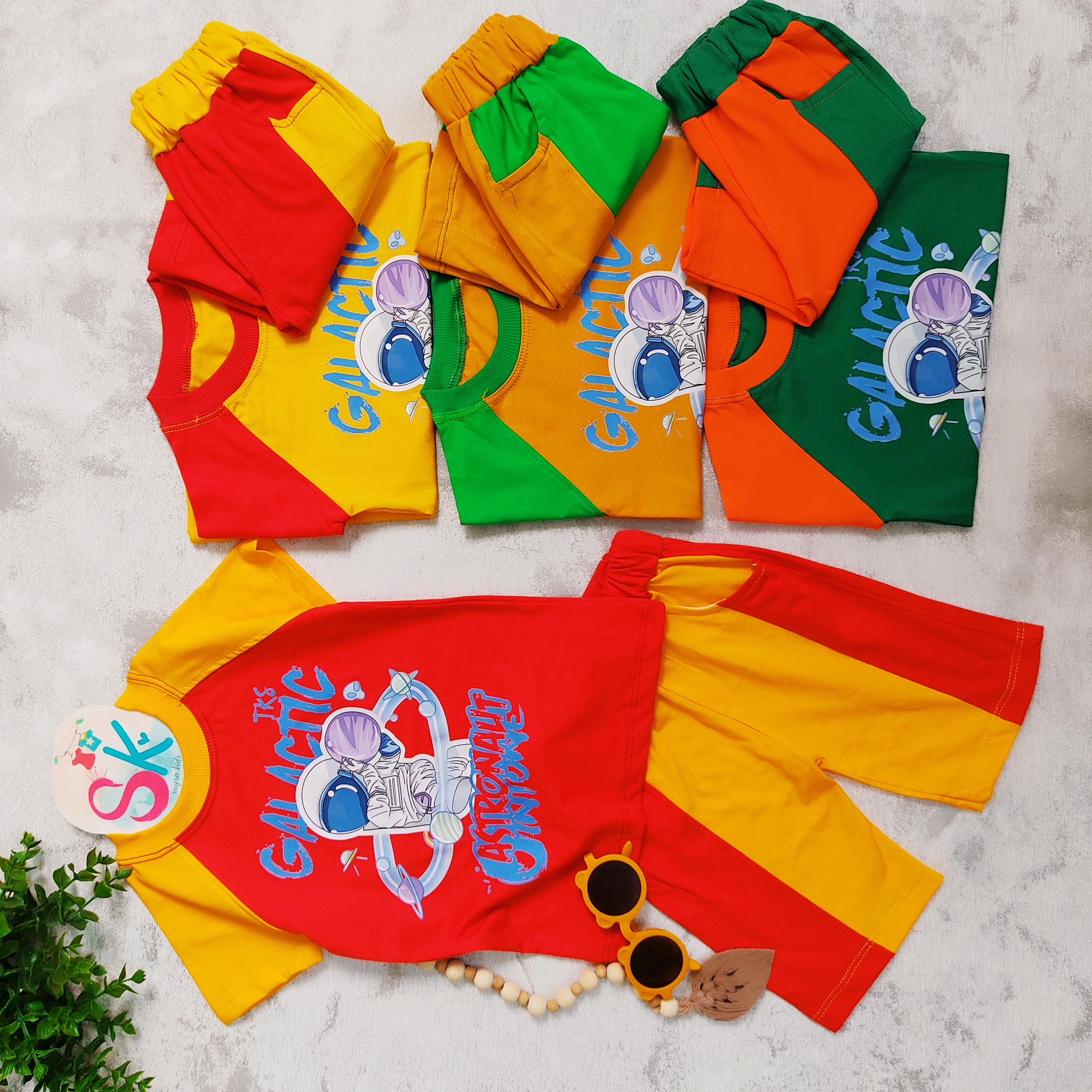 تیشرت شلوارک نخ پنبه دورنگی فضایی