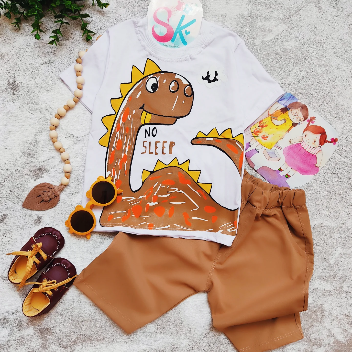 تیشرت نخ پنبه شلوارک کتان دایناسور