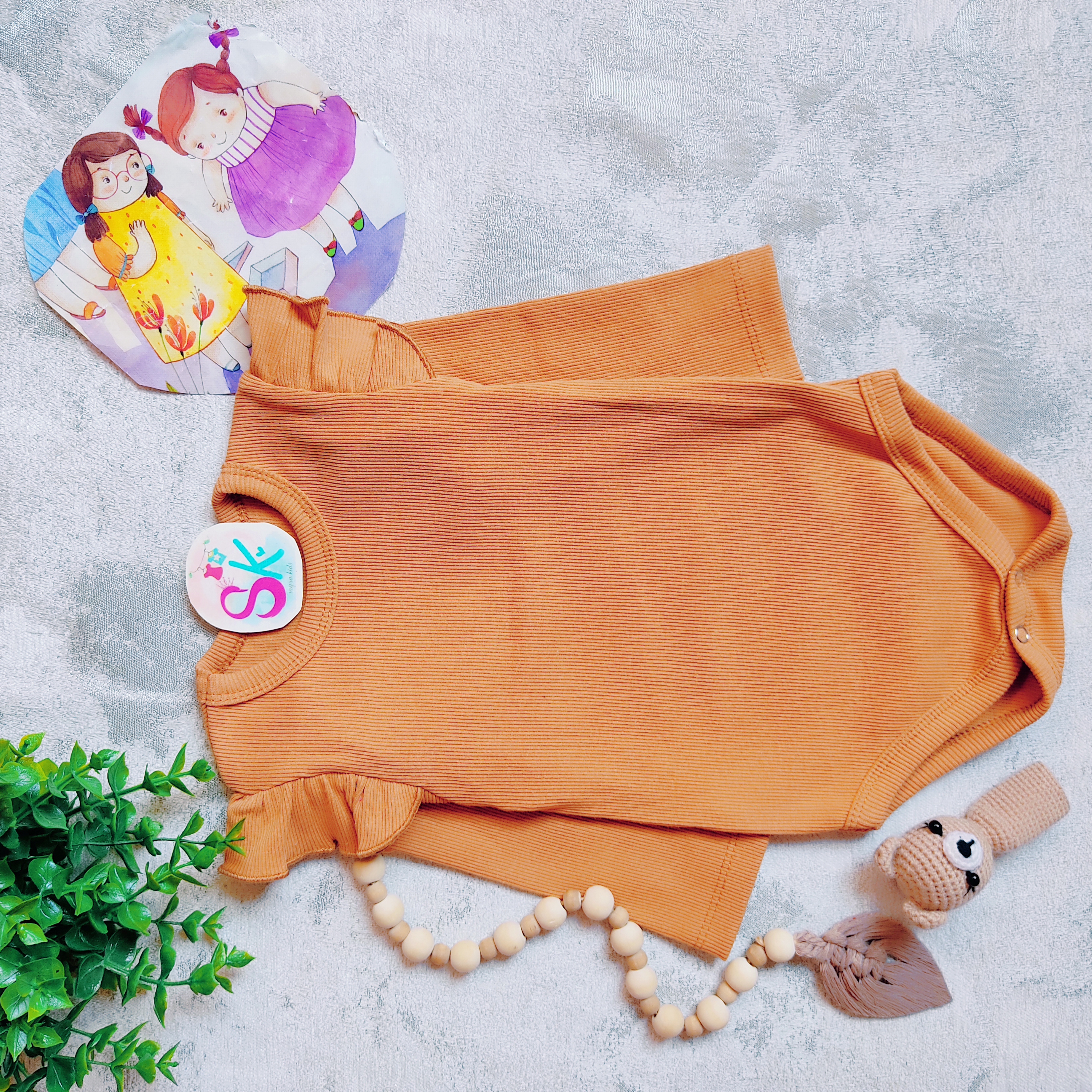 بادی زیر دکمه دخترانه حنایی رنگ پنبه کبریتی